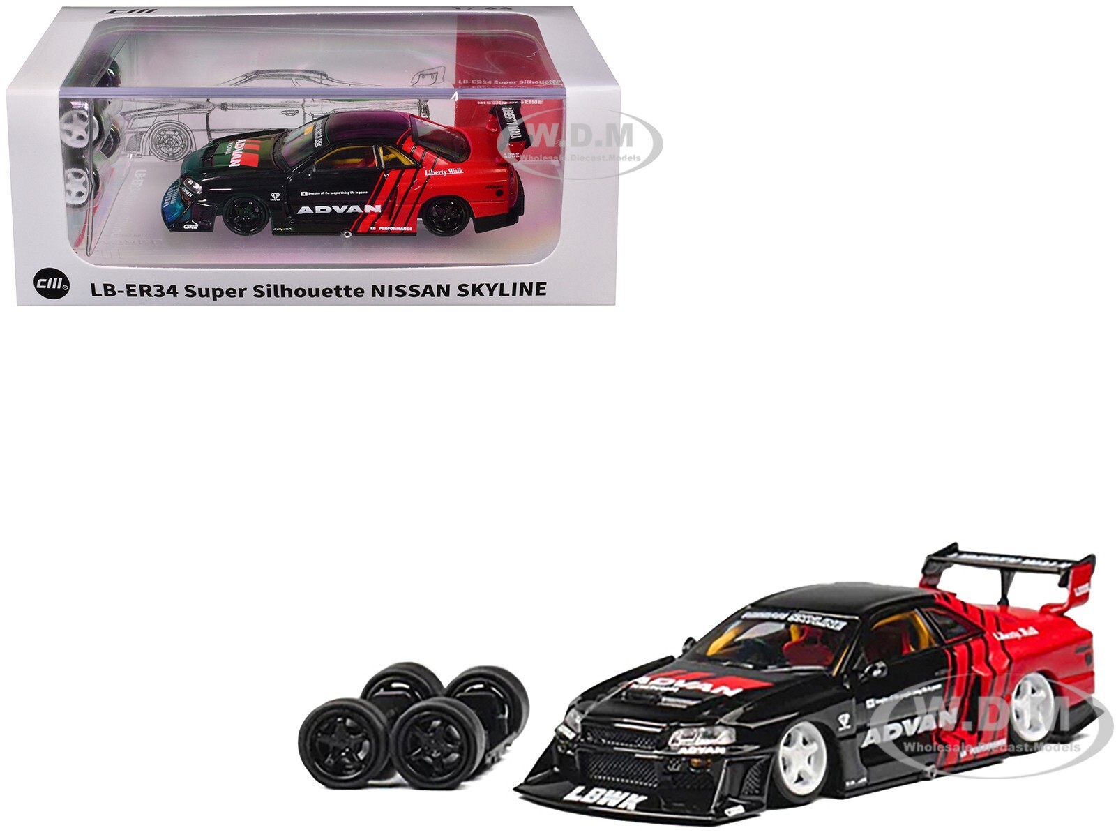 CM-MODEL 1/64 LB-シルエットWORKS ER34 NISSAN SKYLINE LB-ER34 SUPER SILHOUETTE RHD ADVAN 1/64 CM