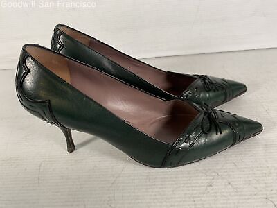 Miu Miu Womens Green Leather Italy Pointed Toe Stiletto Pump Heels Size 37.5 COA