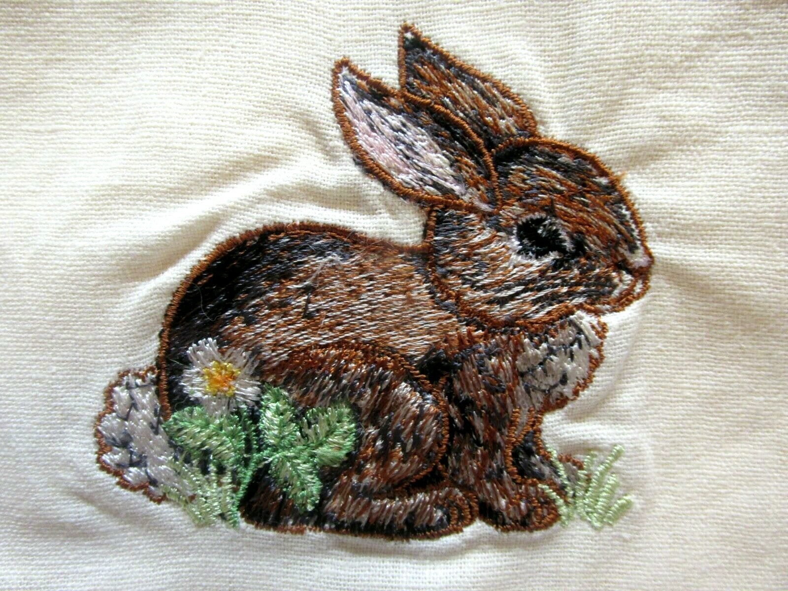 MWW Market Embroidered Linen Hand Towel Woodland Sanctuary Bunny Button Trim NEW