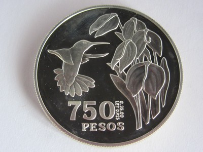 1978 COLUMBIA Hummingbird 750 Peso Silver Coin, Proof