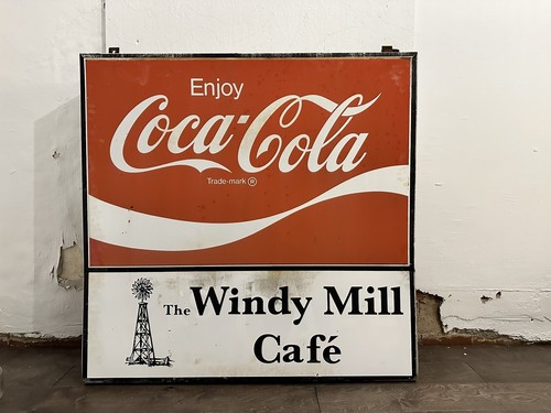 Large Vintage 1950s Coca Cola Metal Restaurant Sign 46”x45