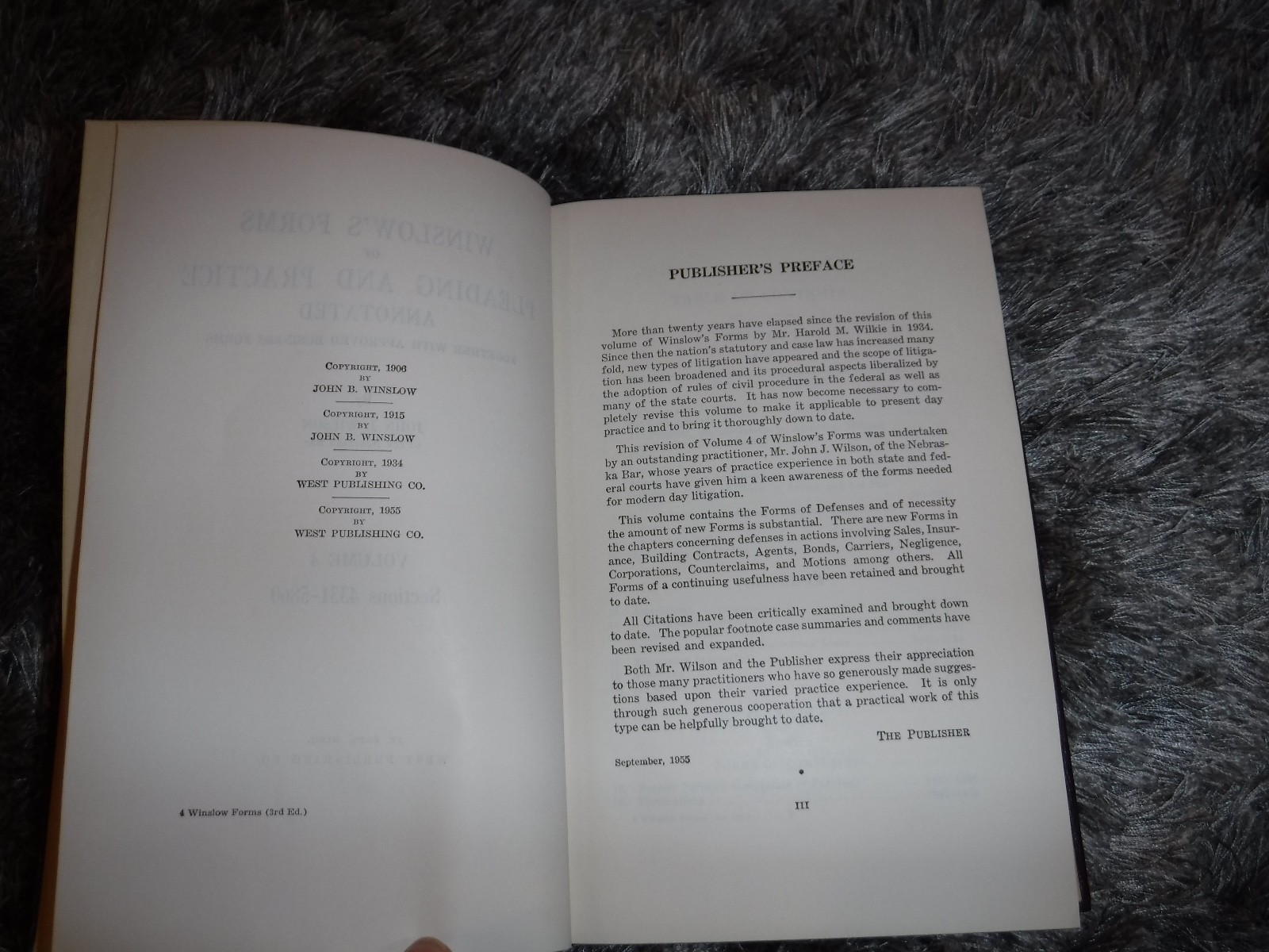 WINSLOW'S FORMS OF PLEADING & PRACTICE ANNOTATED 3RD VINTAGE 1955 WILSON 4 LAW
