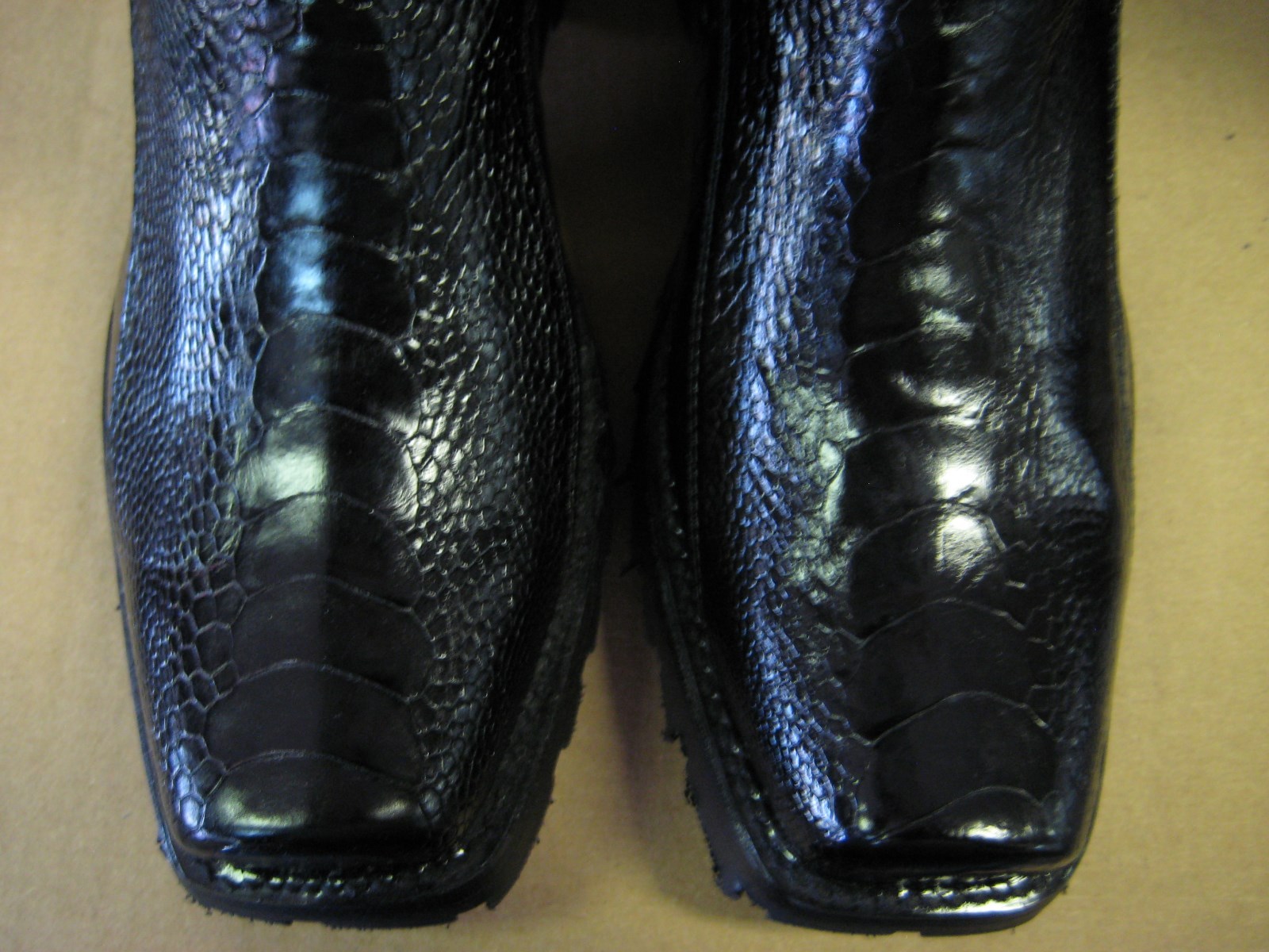 Pre-owned Los Altos Boots Los Altos Ostrich Leg Black Motorcycle Biker Western Cowboy Boot (d) 55t0505