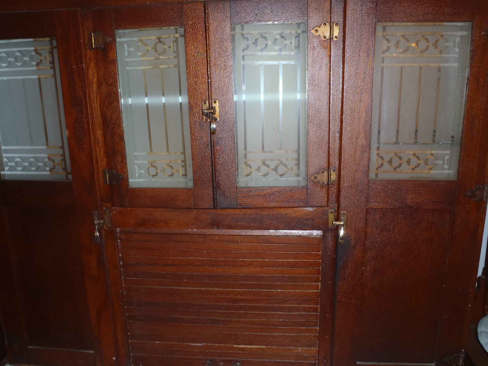 RARE VINTAGE HUSER,CUPBOARD KITCHEN CABINET,WOODEN,GLASS ,ANTIQUE FURNITURE