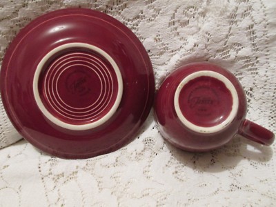 One Homer Laughlin Fiesta Ware Maroon O-Handled Coffee Cup and Saucer Set