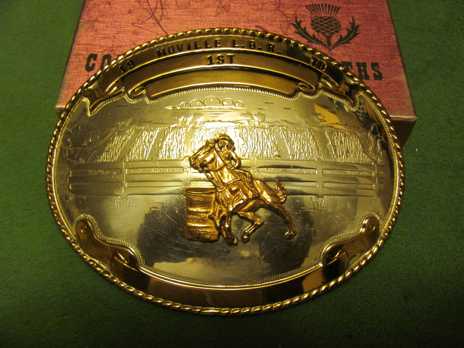 VINTAGE COMSTOCK SILVER, SILVERSMITH BELT BUCKLE( MOVILLE L.B.R. 1ST.1978.)