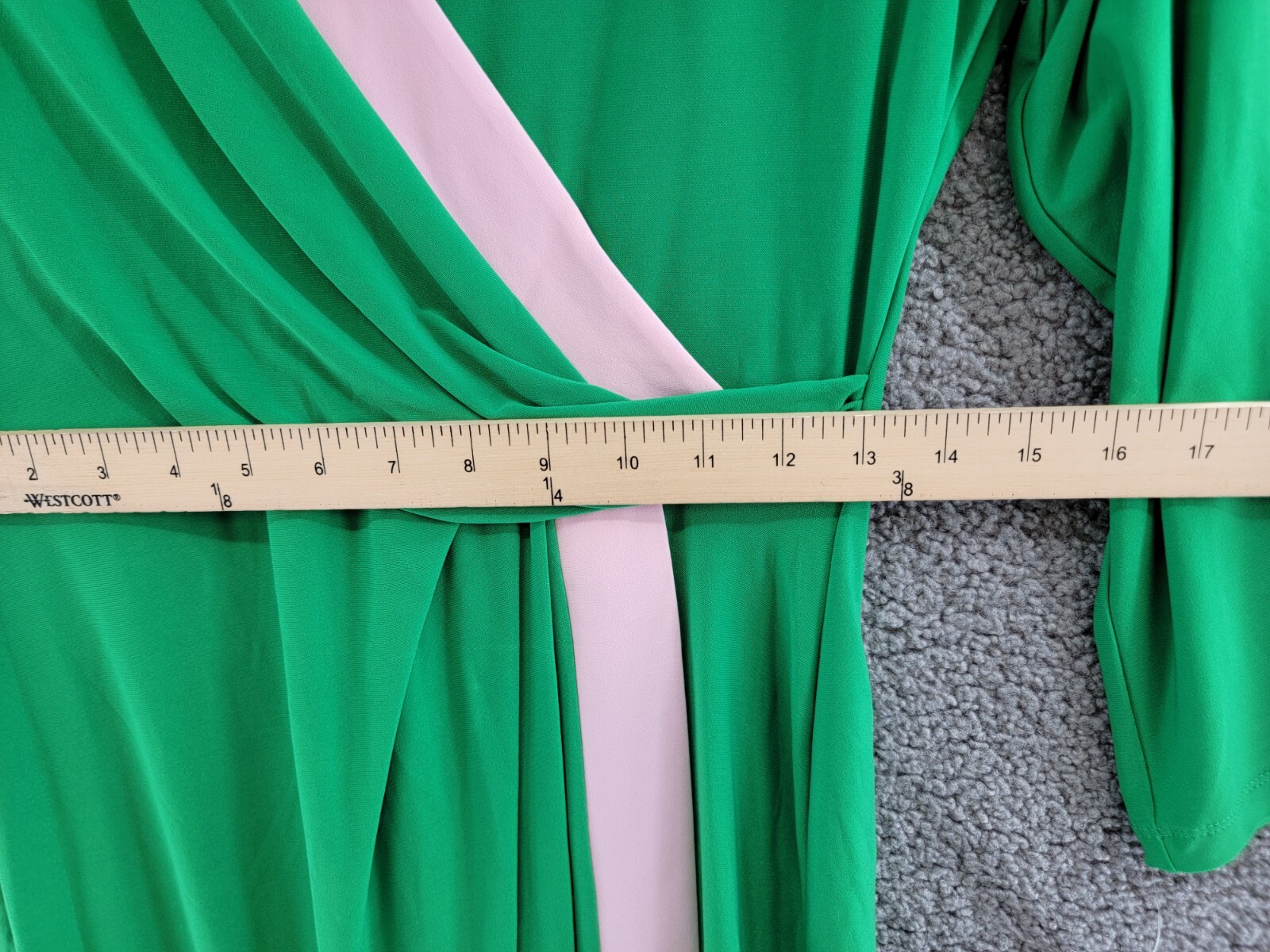 Kasper Colorblocked Faux-Wrap Sheath Dress Women's S Green/Pink Back Zip Closure - Picture 7 of 17
