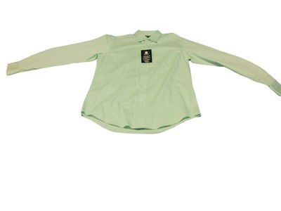 George   Stretch Long Sleeve Green Button Front Shirt Size Medium - NICE