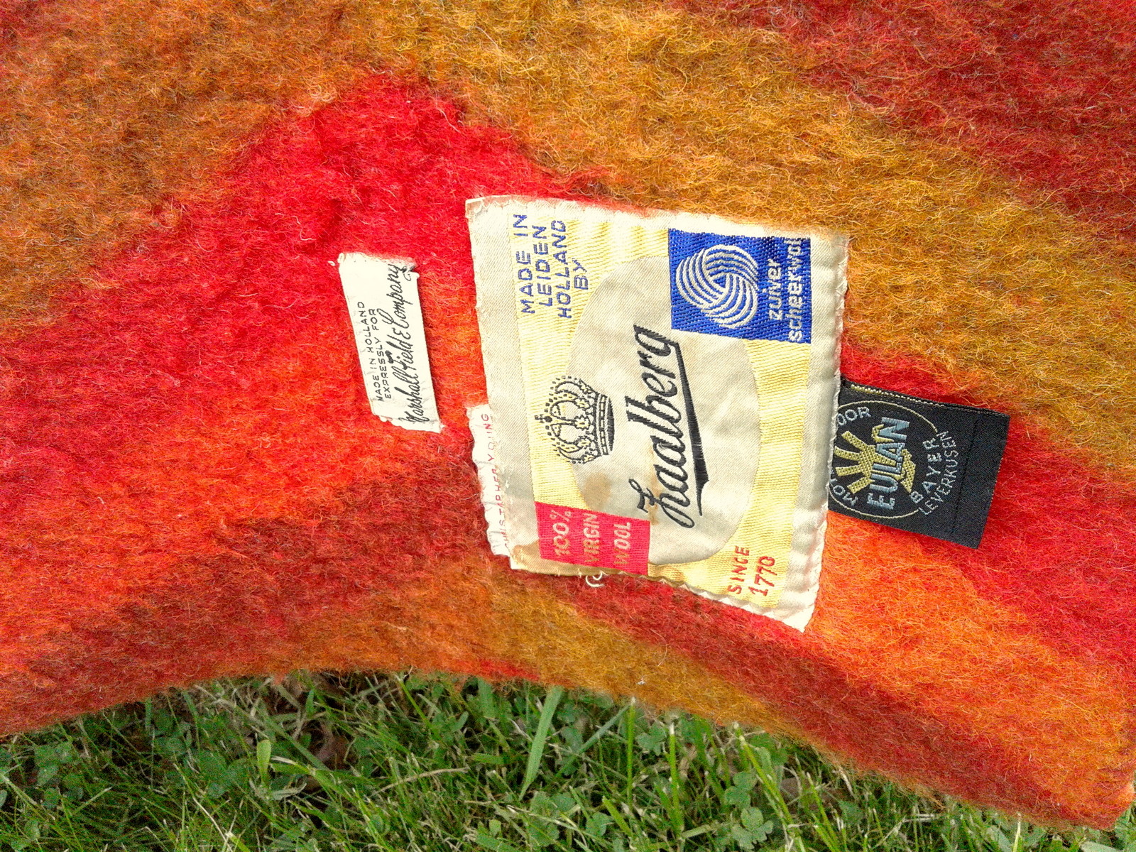 Wool Reversible Blanket Holland Marshall Saalberg Field Red Orange Stripes VTG