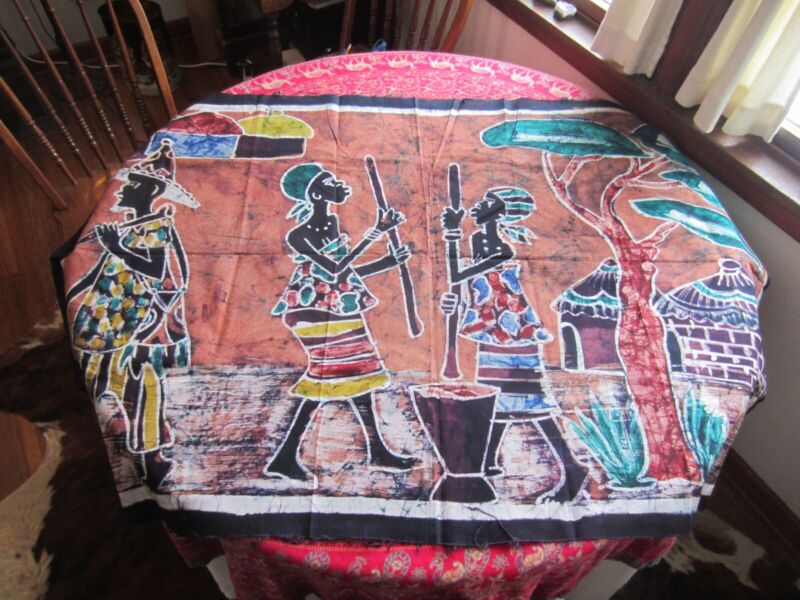 antique hand-painted cloth WEST AFRICAN 57x39 MUDCLOTH TAPESTRY REVERSIBLE BATIK