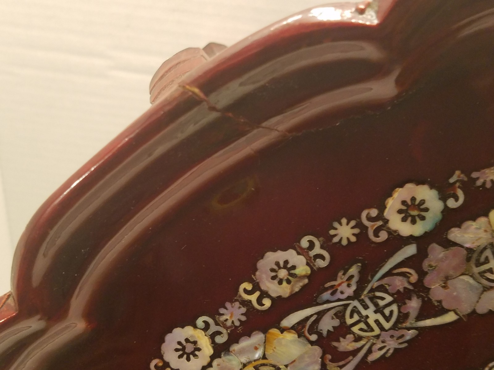 Vintage Korean Wooden Tea Table red mother of Pearl inlay