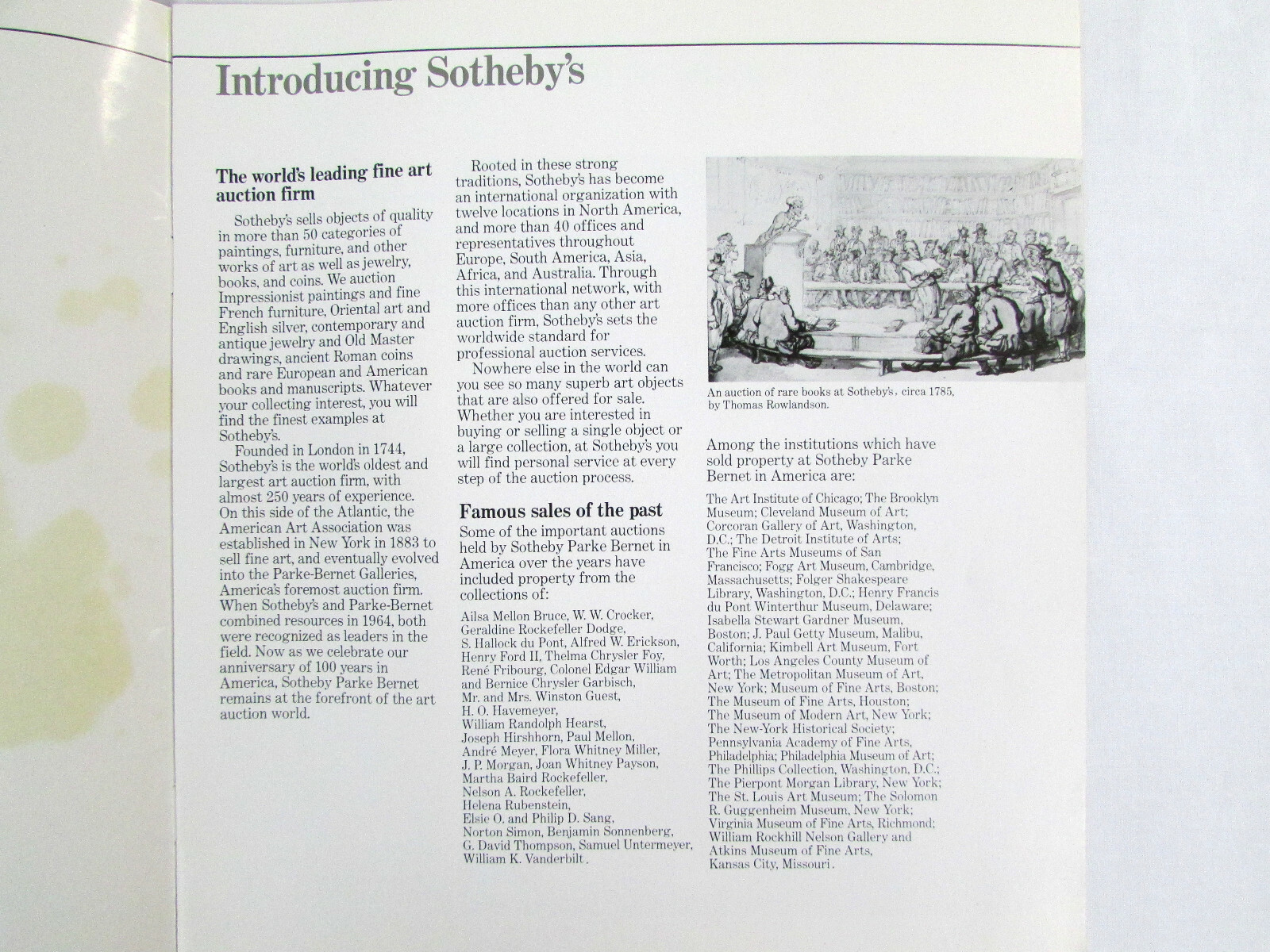 Buying and Selling at Sotheby's Auction House Info Flyer Booklet 1983