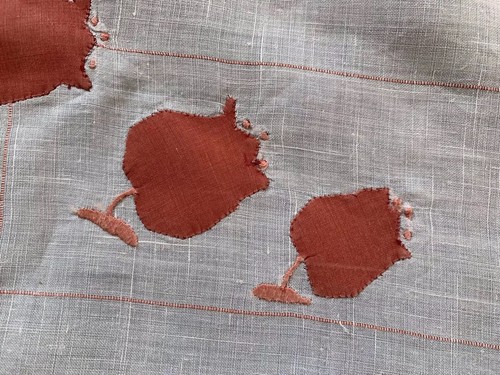 Vintage Red & White Appliqué Tulips Luncheon Cloth Thinner Cotton Almost Organdy