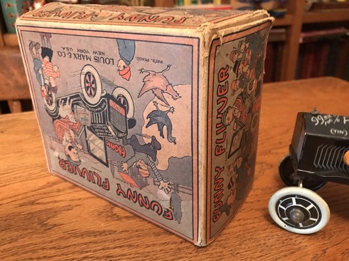 1930's Rare Funny Rider Flivver With Dog Marx Tin Windup With Box - Boxed