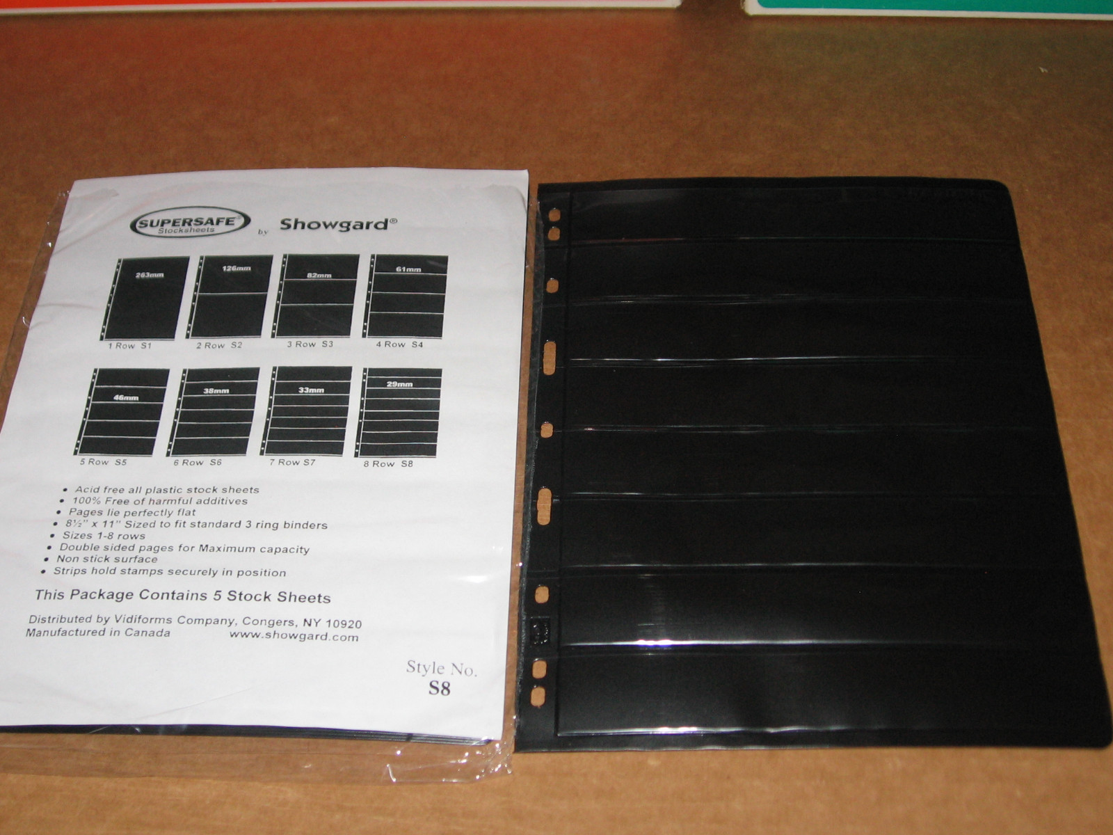 5-Pk Showgard Stocksheet Model 8 (8 Rows). Display & Organize Your US Stamps.