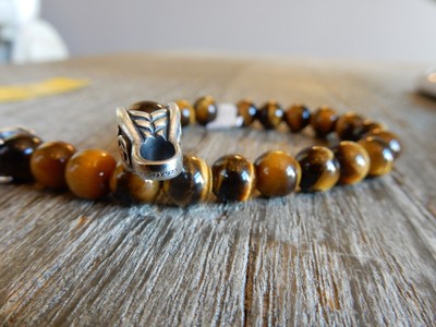 $450 New David Yurman 8mm Spiritual Beads Silver Bracelet with Tiger's Eye 8.5