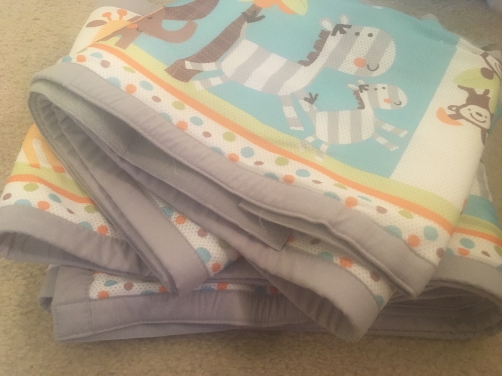 Breathable Baby Mesh Crib Liner Safari Fun Animals Gray Pastels Crib Bumper zoo