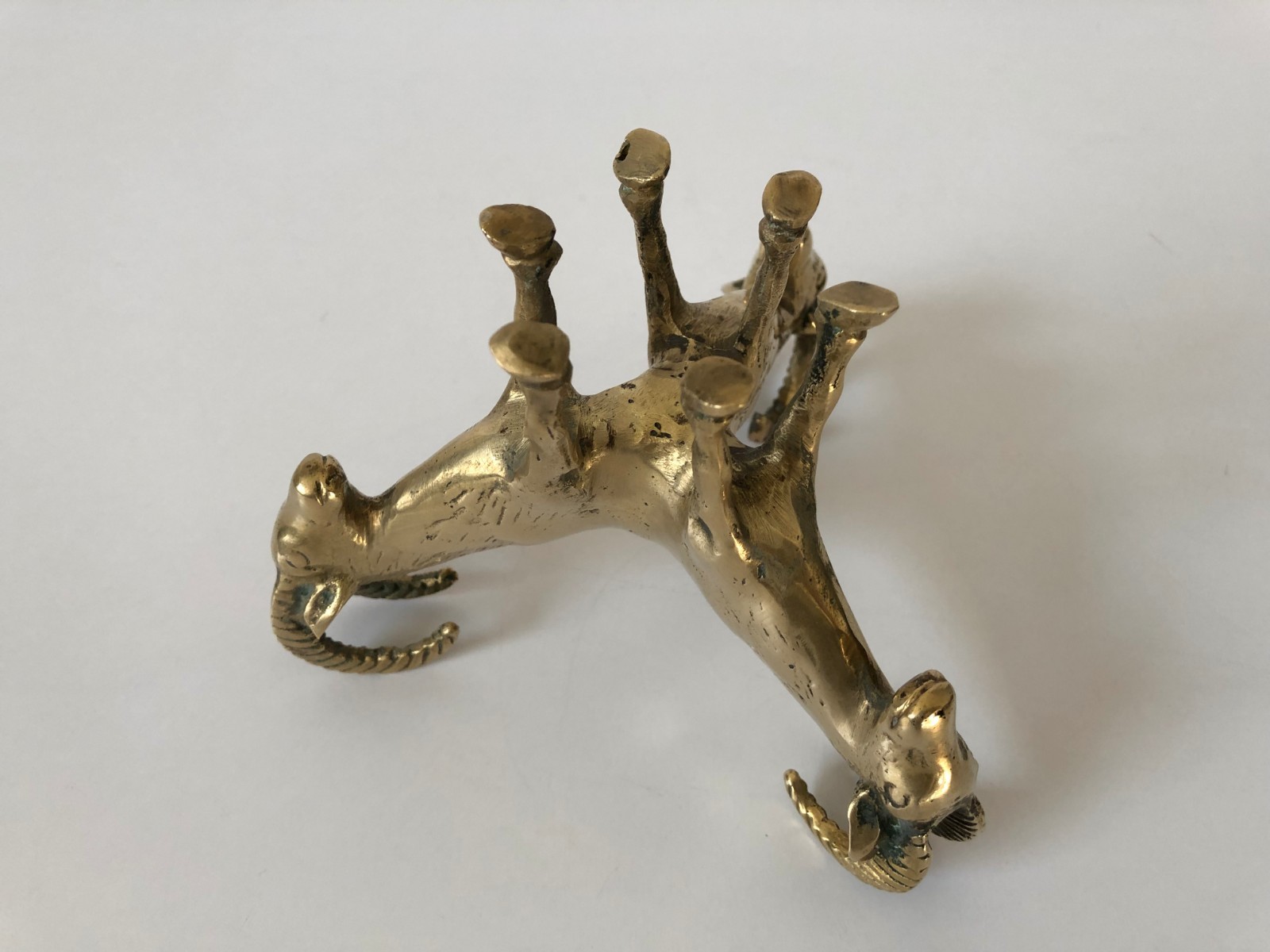 Three Headed Brass Ram Figurine