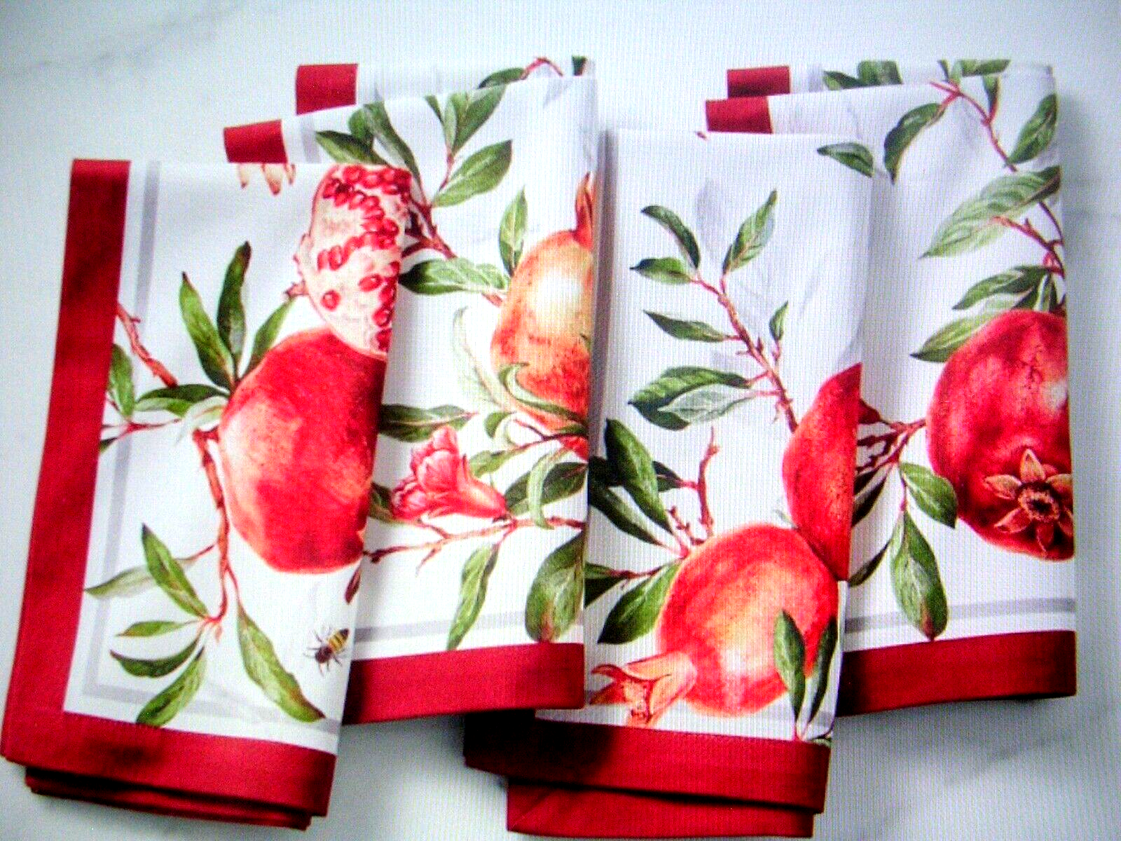 WILLIAMS SONOMA POMEGRANATE DINNER NAPKINS SET OF FOUR 100% COTTON NEW WITH TAGS