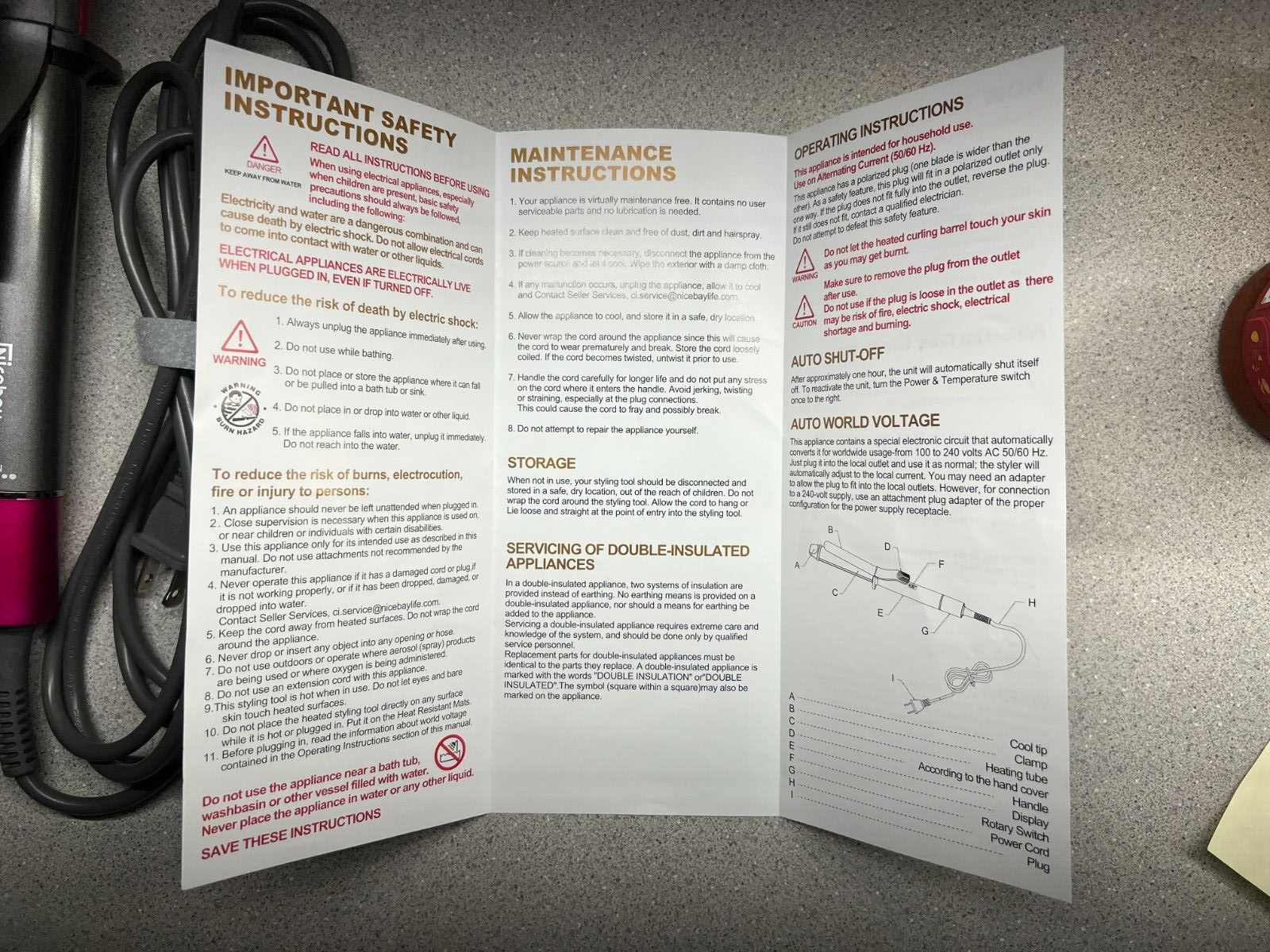 Hair Curling Iron Nicebay by Whall model dw-6010/A  NEW without BOX