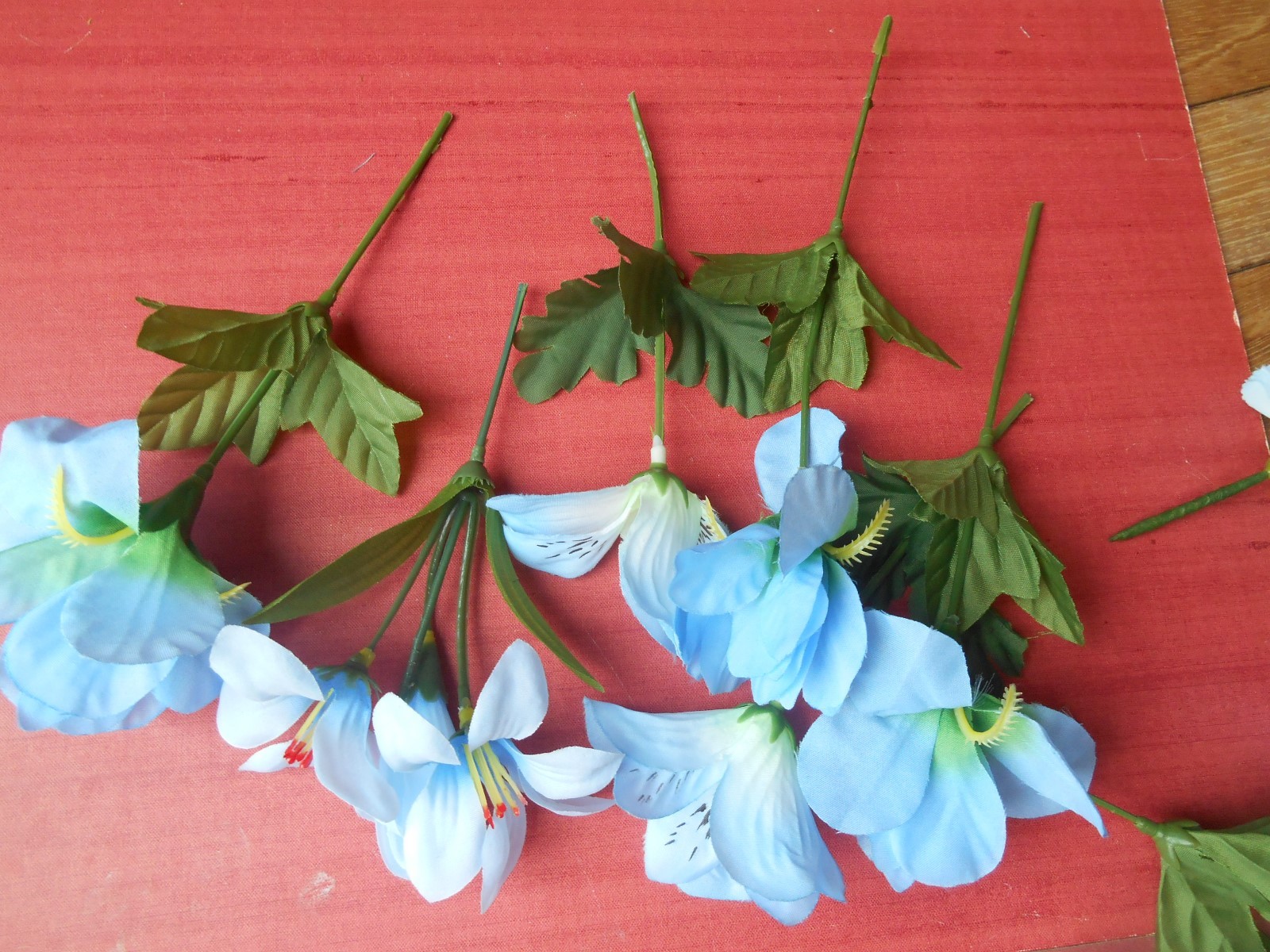 MIXED LOT  28 BLUE Artificial Silk Flower stems basket craft lily carnation