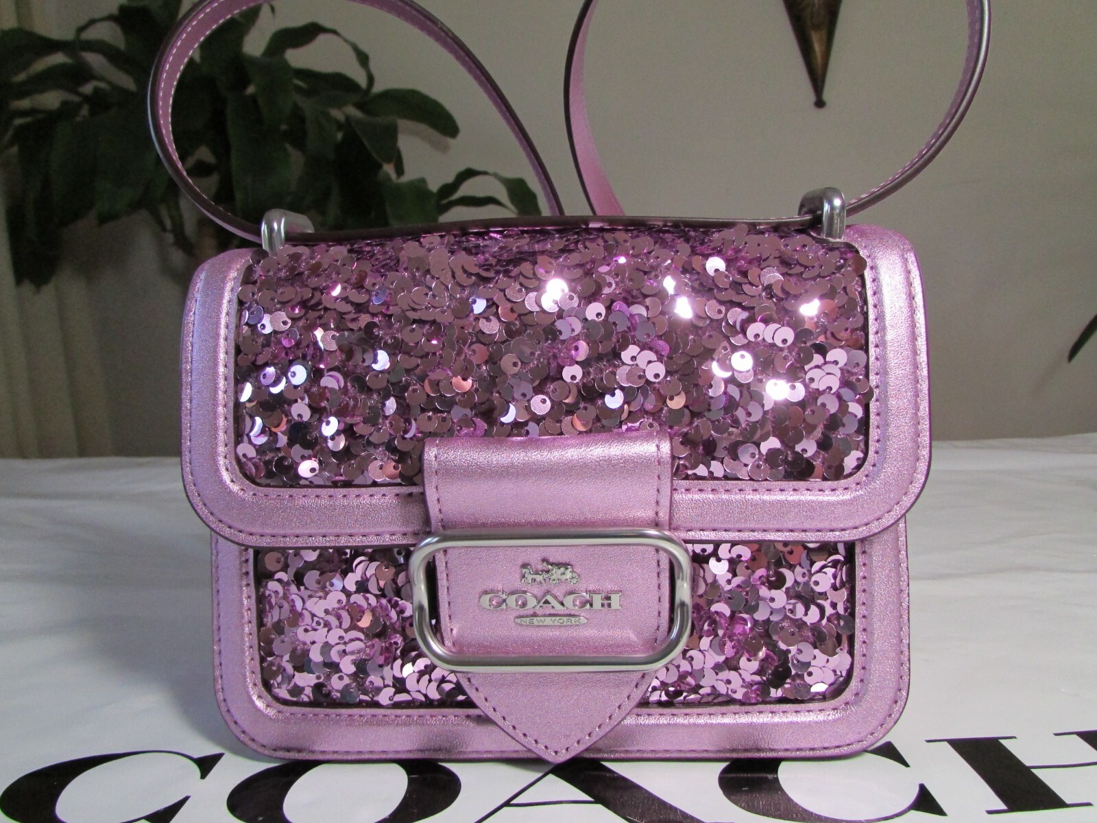 NWT Coach Sequins Metallic Calf Leather Morgan Square