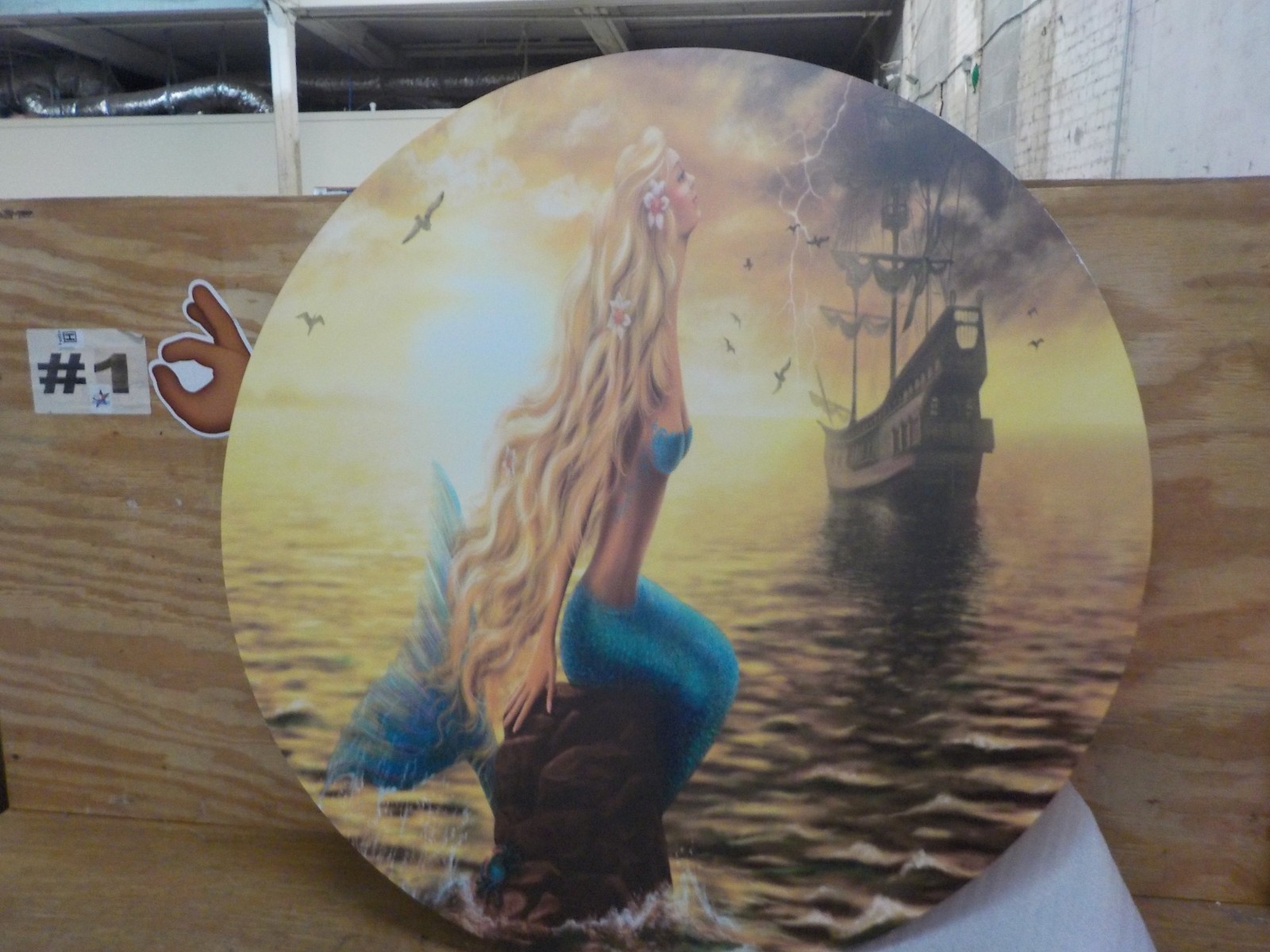 Designart MT8838-C38 Sea Mermaid with Ghost Ship Seascape Digital Art Disc Metal