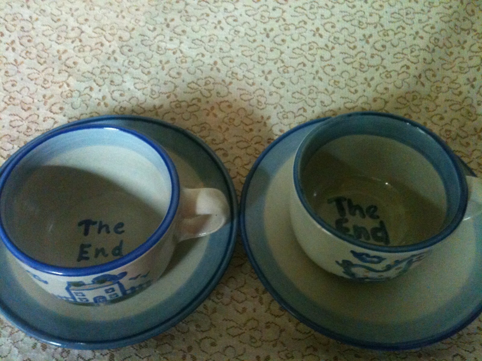 TWO Cups Mug and Saucers M.A. Hadley Country Scene House & Horse The End