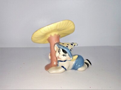 Vintage California Pottery Hand Painted Elf Pixie Figurine Under Mushroom 50's