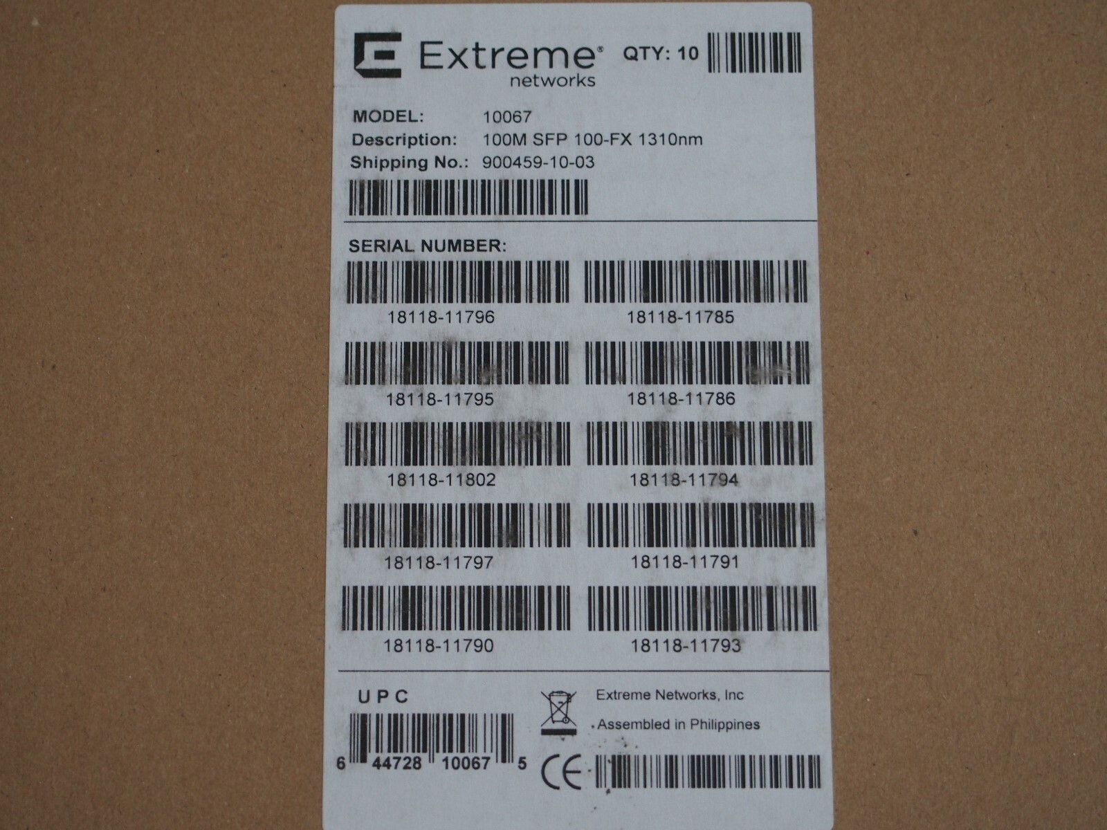 New Genuine Extreme 10067 100FX SFP