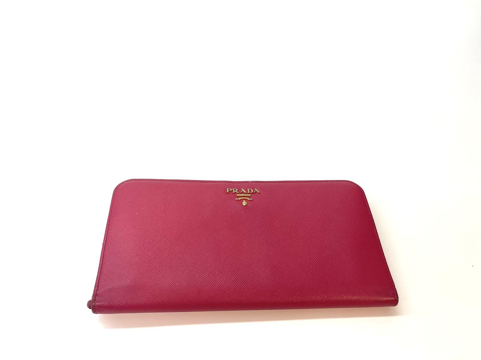 Authentic Excellent PRADA Red Saffiano Leather Zip Wallet