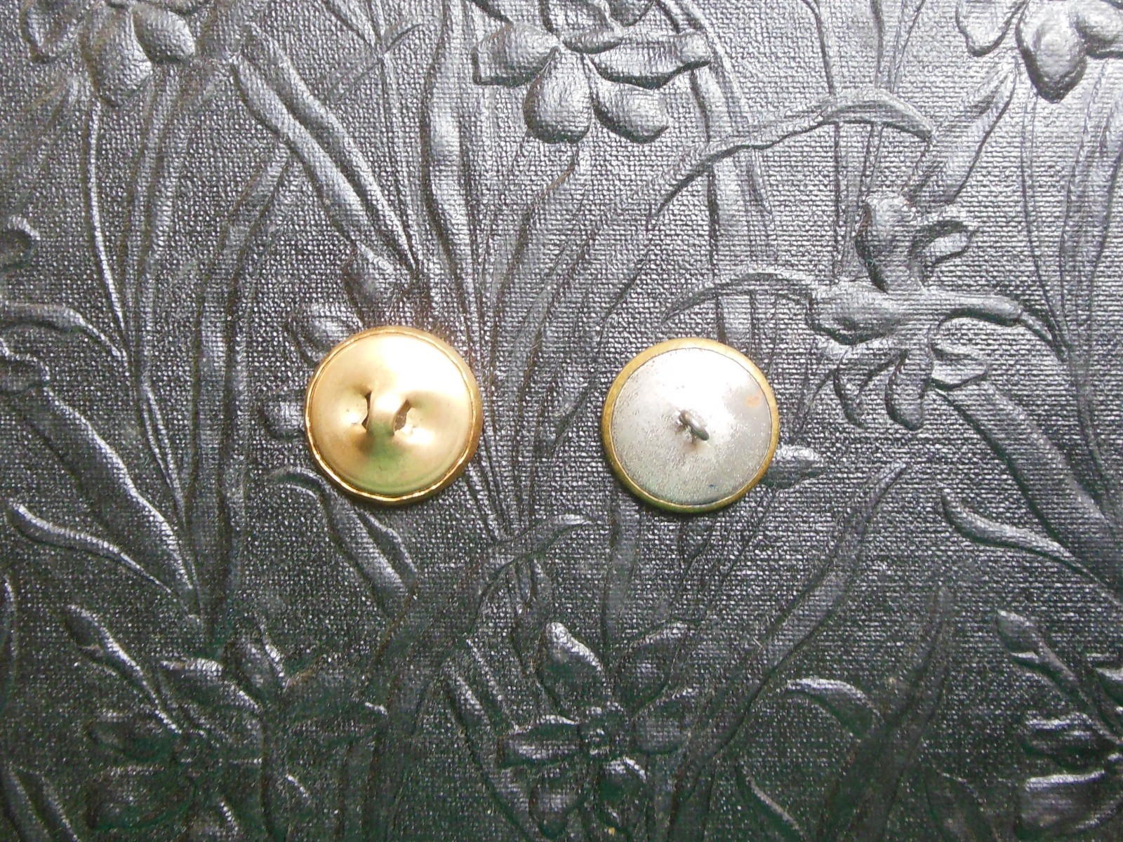 Antique Vintage Twinkle Reflector Metal Buttons-1 Blue & 1 Green Mirror Backs