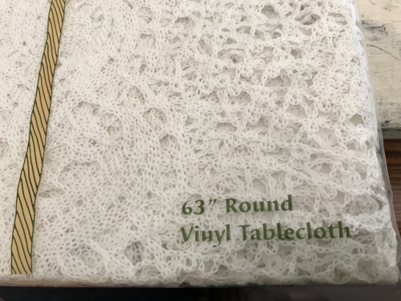 Kane 63” Round Lacey Vinyl Cream Tablecloth, New, Made in Taiwan