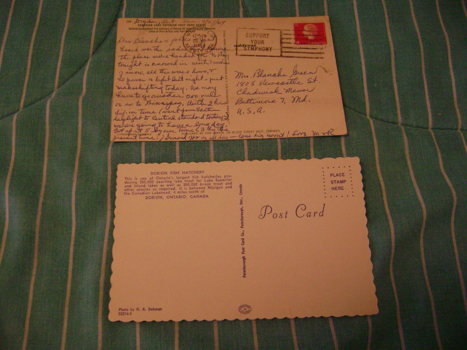 2 Postcards DORIAN FISH HATCHERY Trout near THUNDER BAY Lakehead ONTARIO ON