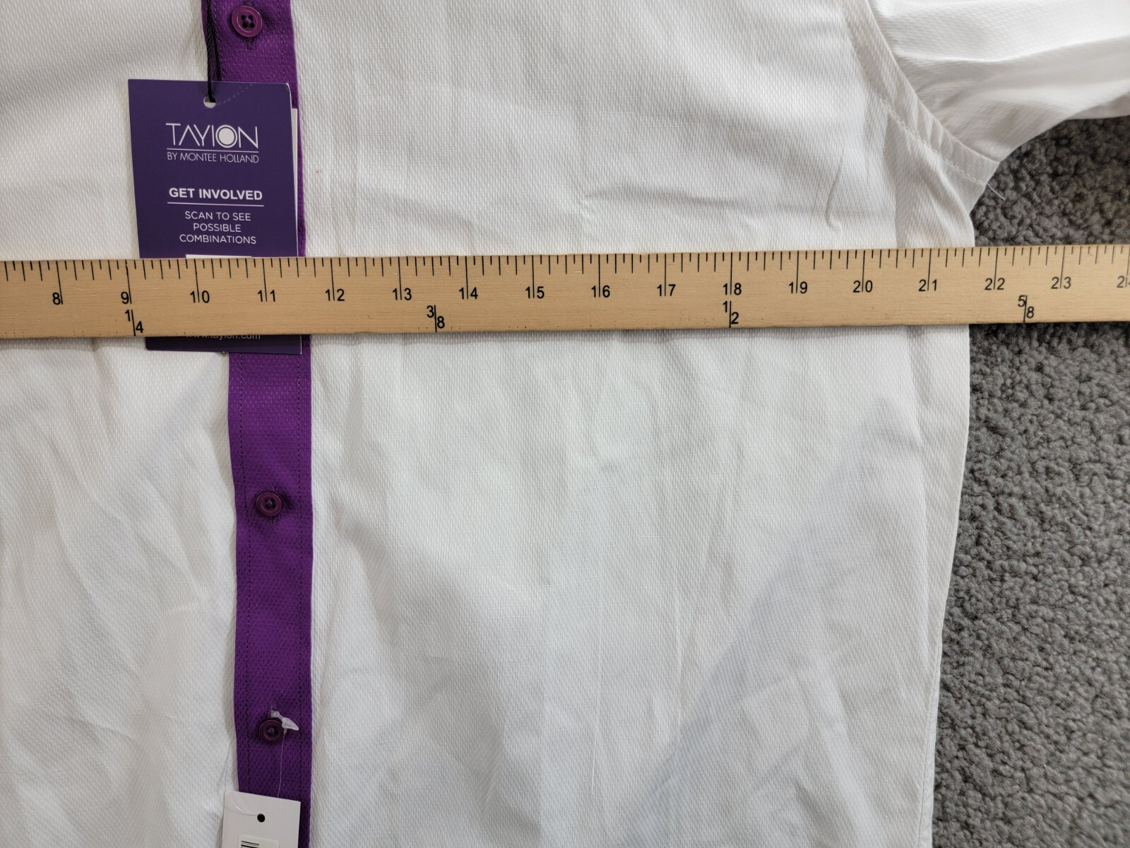 Tayion Collection Slim-Fit Purple Trim Dress Shirt Men's L 16-16.5 34-35 White - Picture 6 of 19
