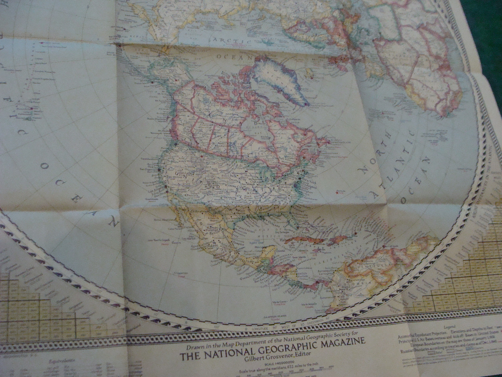 Original NATIONAL GEOGRAPHIC MAP: 1946 NORTHERN HEMISPHERE 21 1/2 X 24