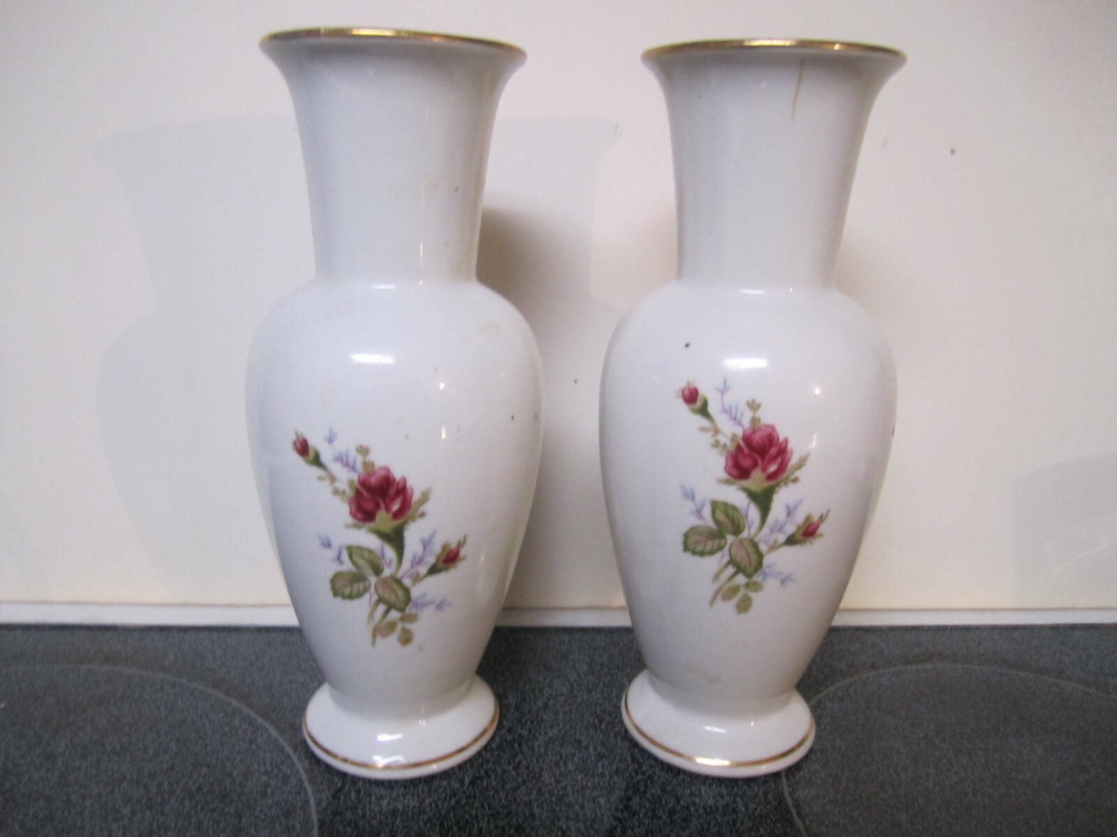PAIR OF CHINA ROSE PORCELAIN VASES - VERY DECORATIVE - MADE IN JAPAN
