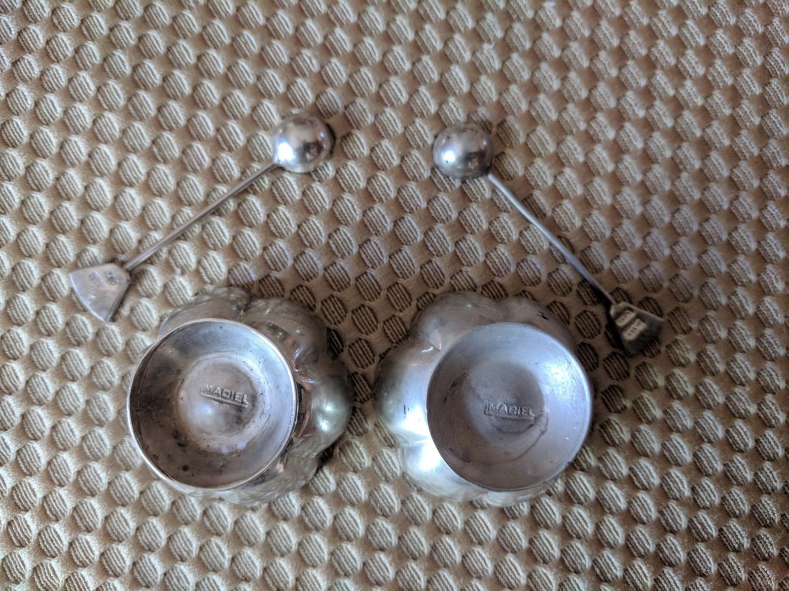 Vintage Maciel Salt Cellar Set with Spoons