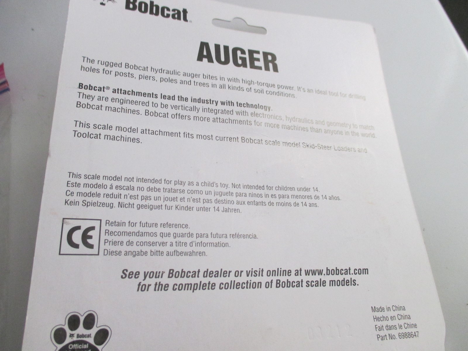 BOBCAT AUGER ATTACHMENT TOY