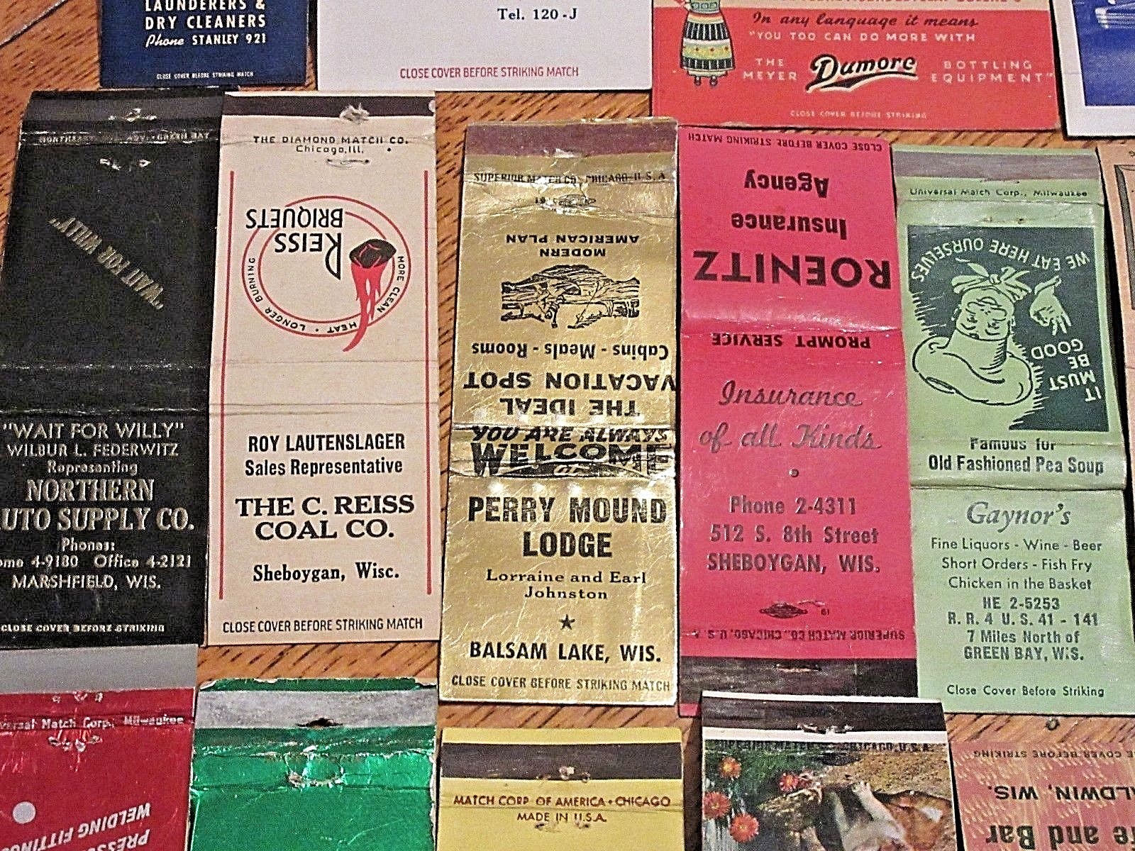 Lot of 34 diff vintage Wisconsin Mathcbook covers Oshkosh small towns bars etc
