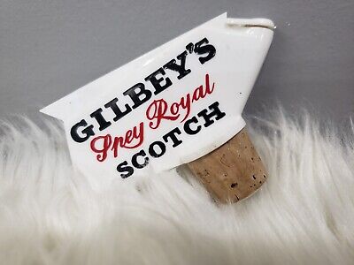 GILBEY'S ROYAL SCOTCH LIQUOR white and red PLASTIC SHOT POURER vintage decor