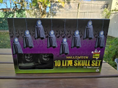 10 Vintage VTG Halloween Hooded Skeleton Blow Mold String Lights Set Rare New 