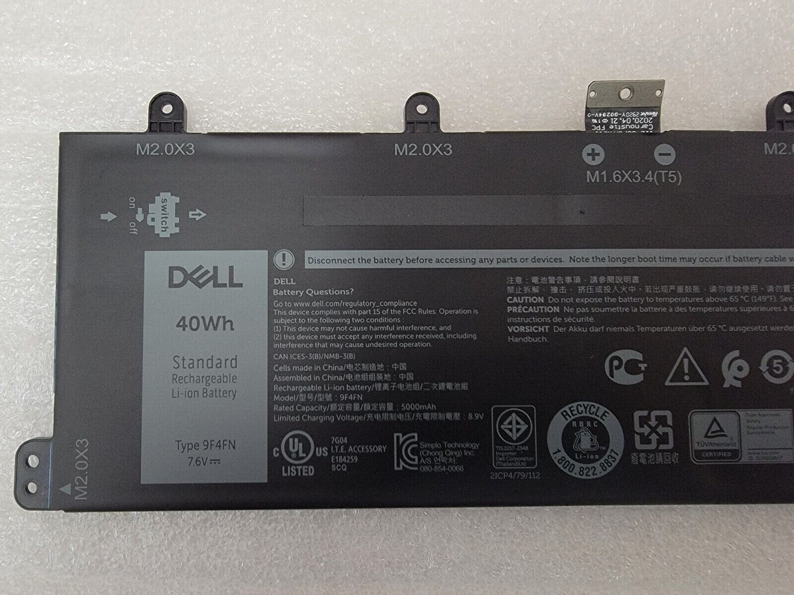NEW GENUINE DELL BATTERY 40WH 7.6V 2VKW9 TYPE 9F4FN | eBay