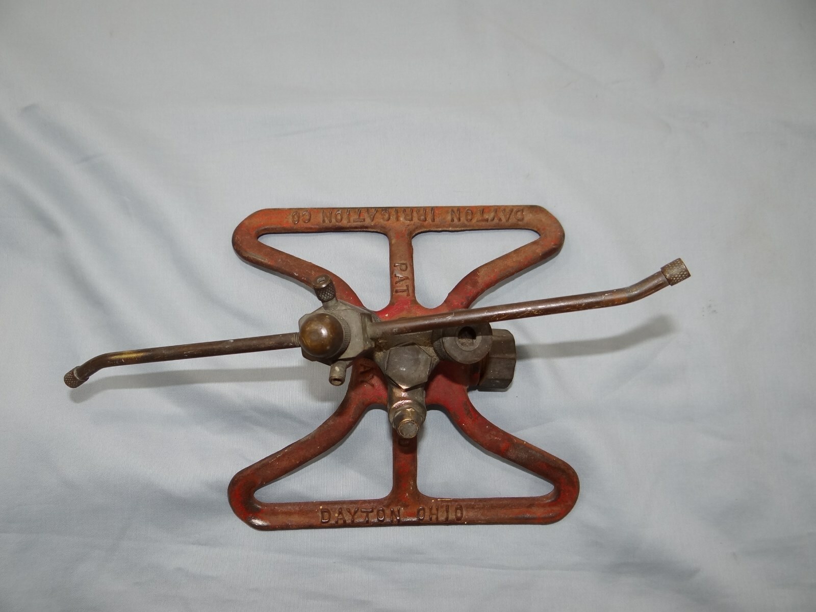 Dayton Ohio Irrigation Co 3-Way Cast Iron Brass Water Lawn Sprinkle Vtg Antique