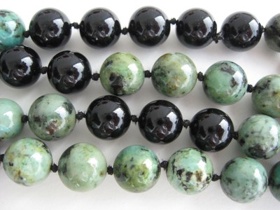 African Opal Blue Green Jasper Black Onyx Bead Necklace Earring Silver Plated