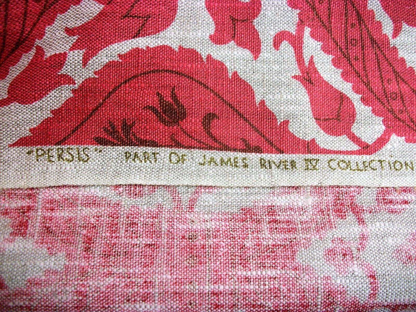 Vintage James River Red Persis Upholstery Fabric Burlap Canvas - 9+ Yards NOS