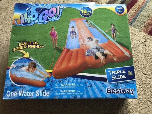 new inflatable water slide triple pool kids park backyard play fun outdoor splash slip n slide