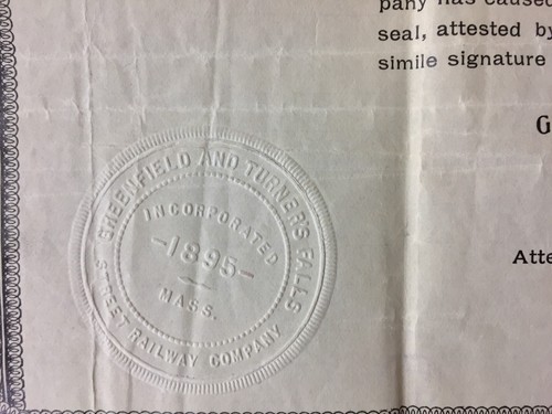 1903 The Greenfield and Turner Falls Street Railway Company Gold Bond Stock Mass