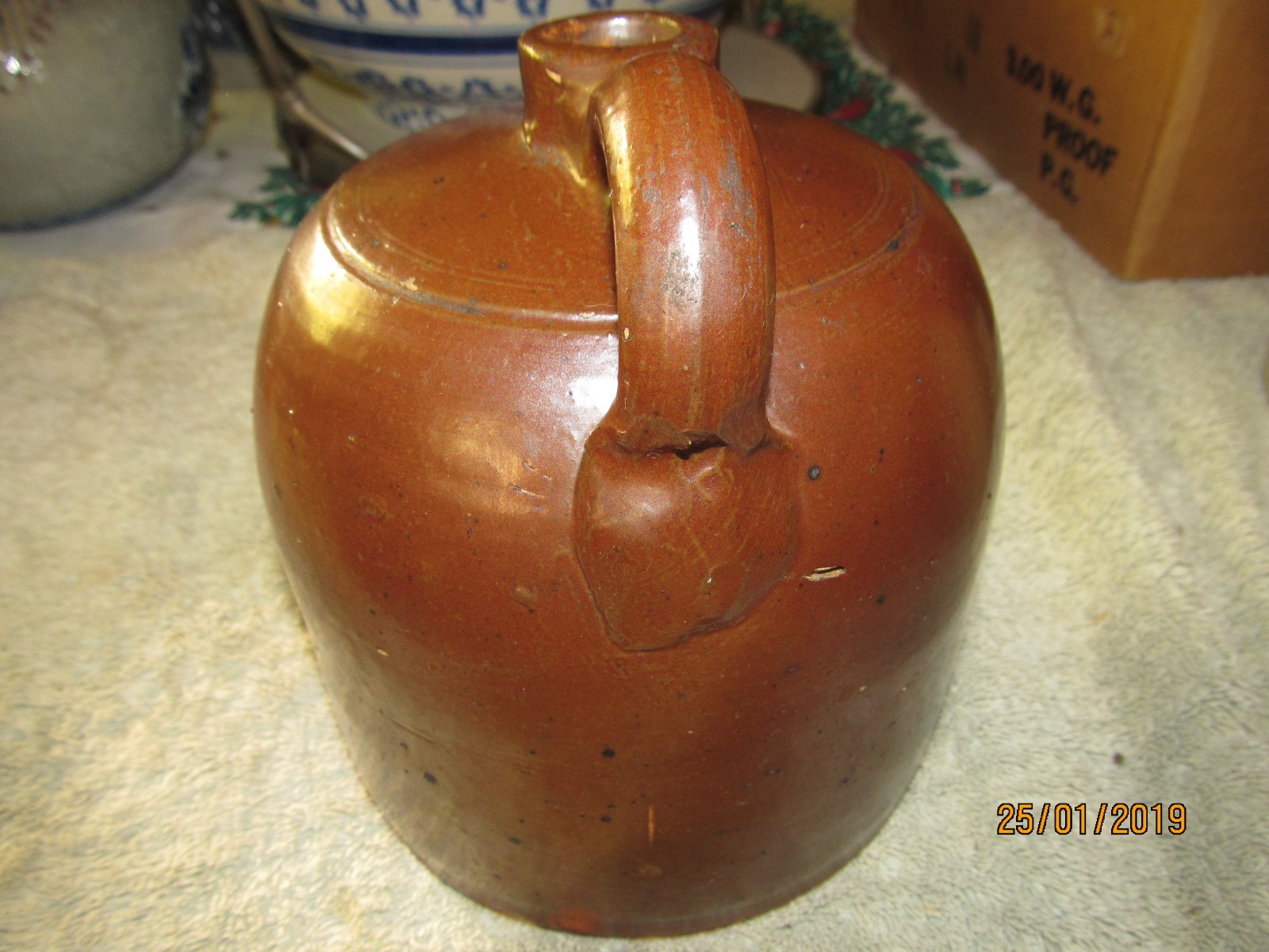 Vintage Reddish  Brown Crock Jug  7 1/2 x 5 1/2 inches
