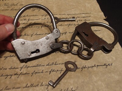 Antique Vintage Style Wrought Iron Handmade Handcuffs Shackles 